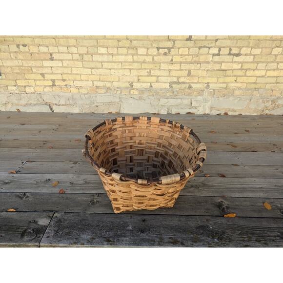 Antique Handwoven Splint Basket - AS IS with 2 Handles - 25" Diameter x 14.5" He - Picture 1 of 4